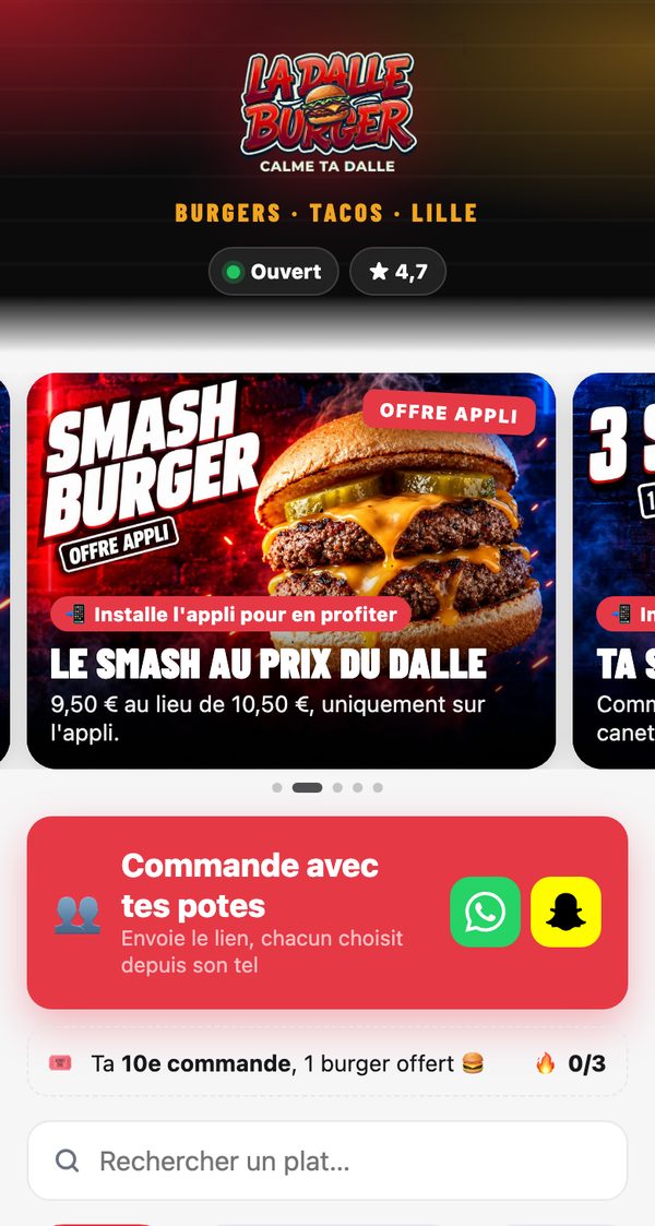 L'appli de démonstration La Dalle Burger